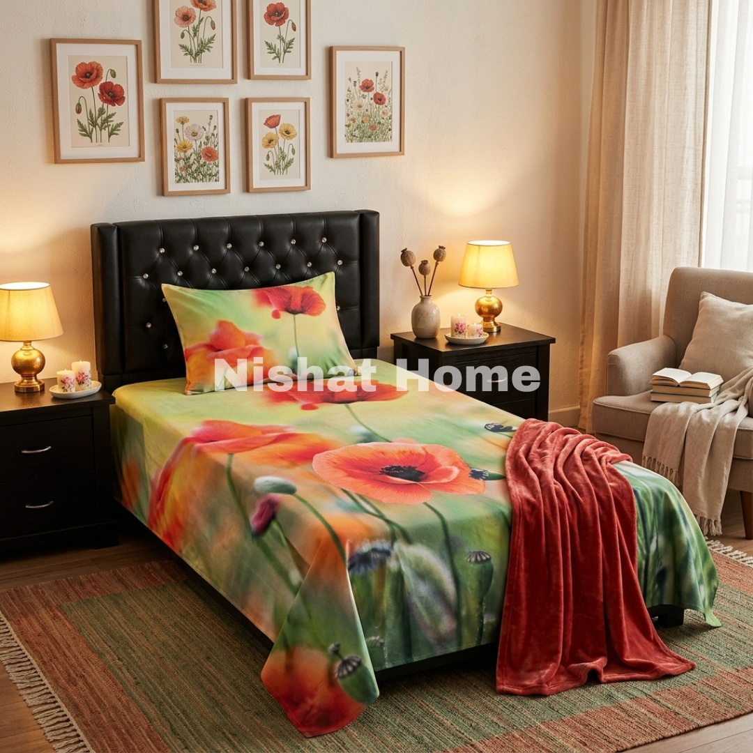 Divine Pure Cotton Kids Bed Sheet - Red Poppy- Single - DSB237