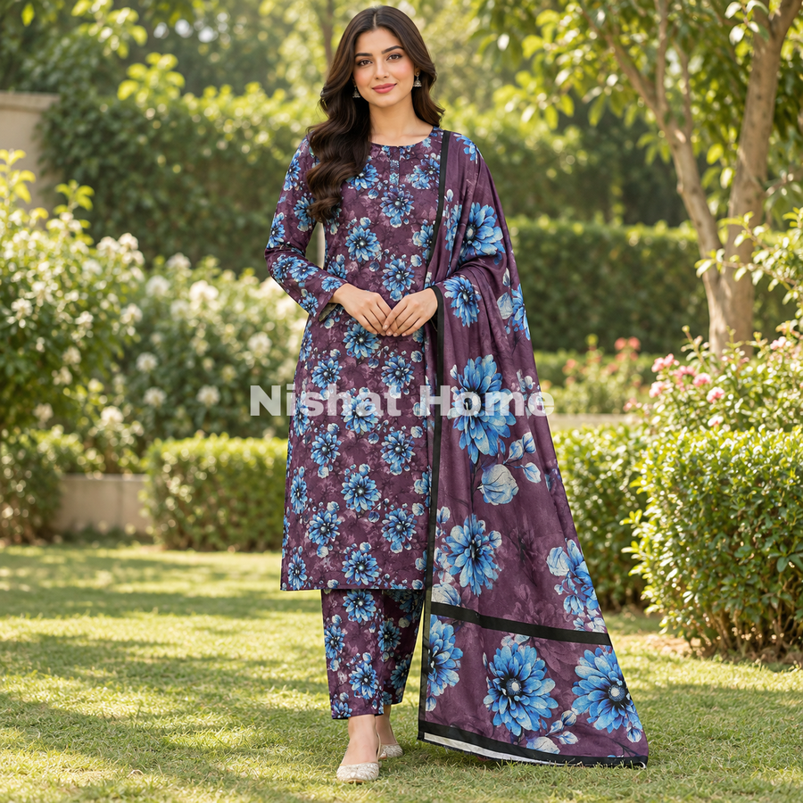 Alnina Women Winter Dhanak Same Dopatta - 3pcs - ADS07