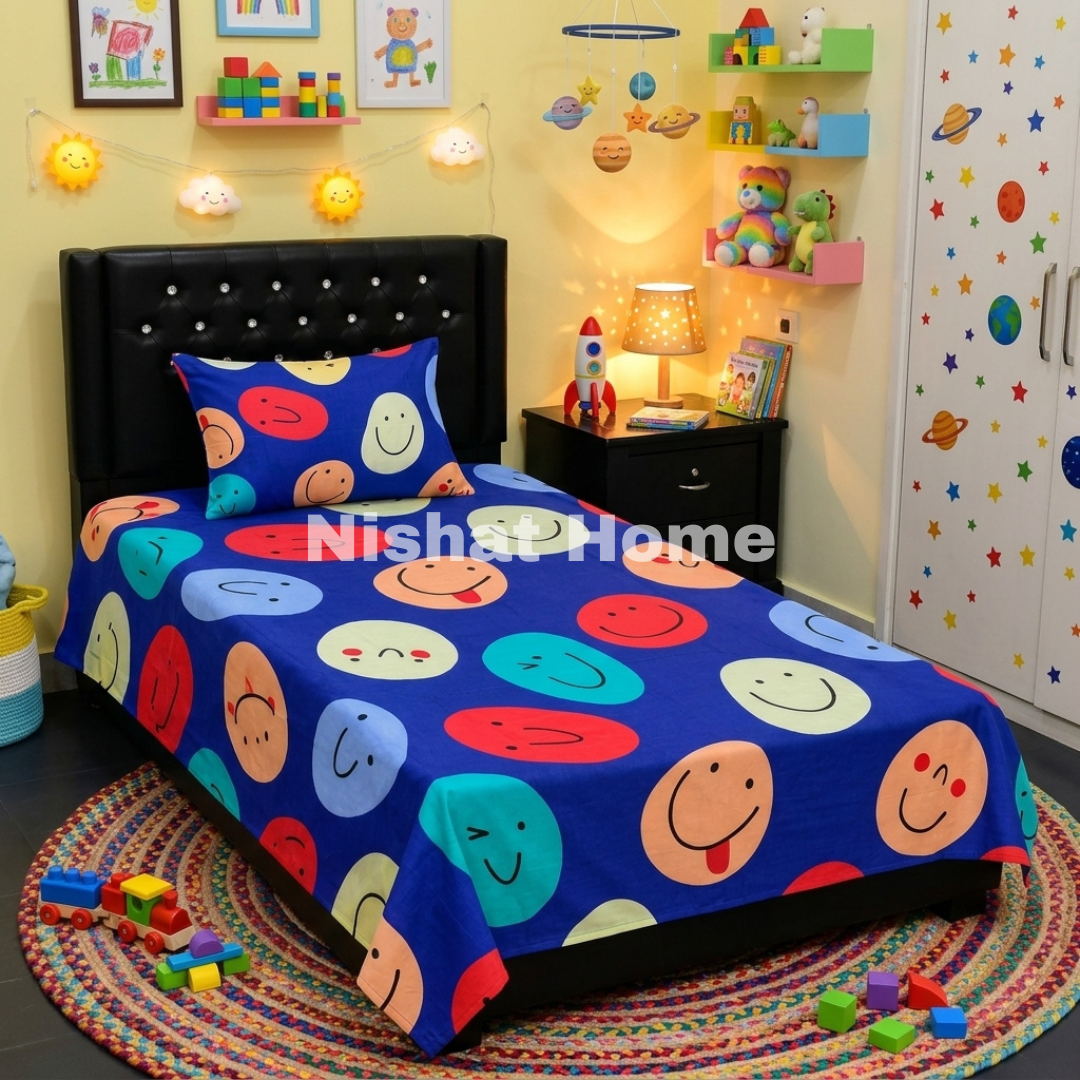 Divine Pure Cotton Kids Bed Sheet - Smiley Face - Single - DSB239