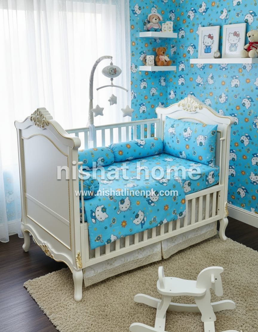 Baby Crib Bedding Set - Blue Kitty - 4pcs - BCS01