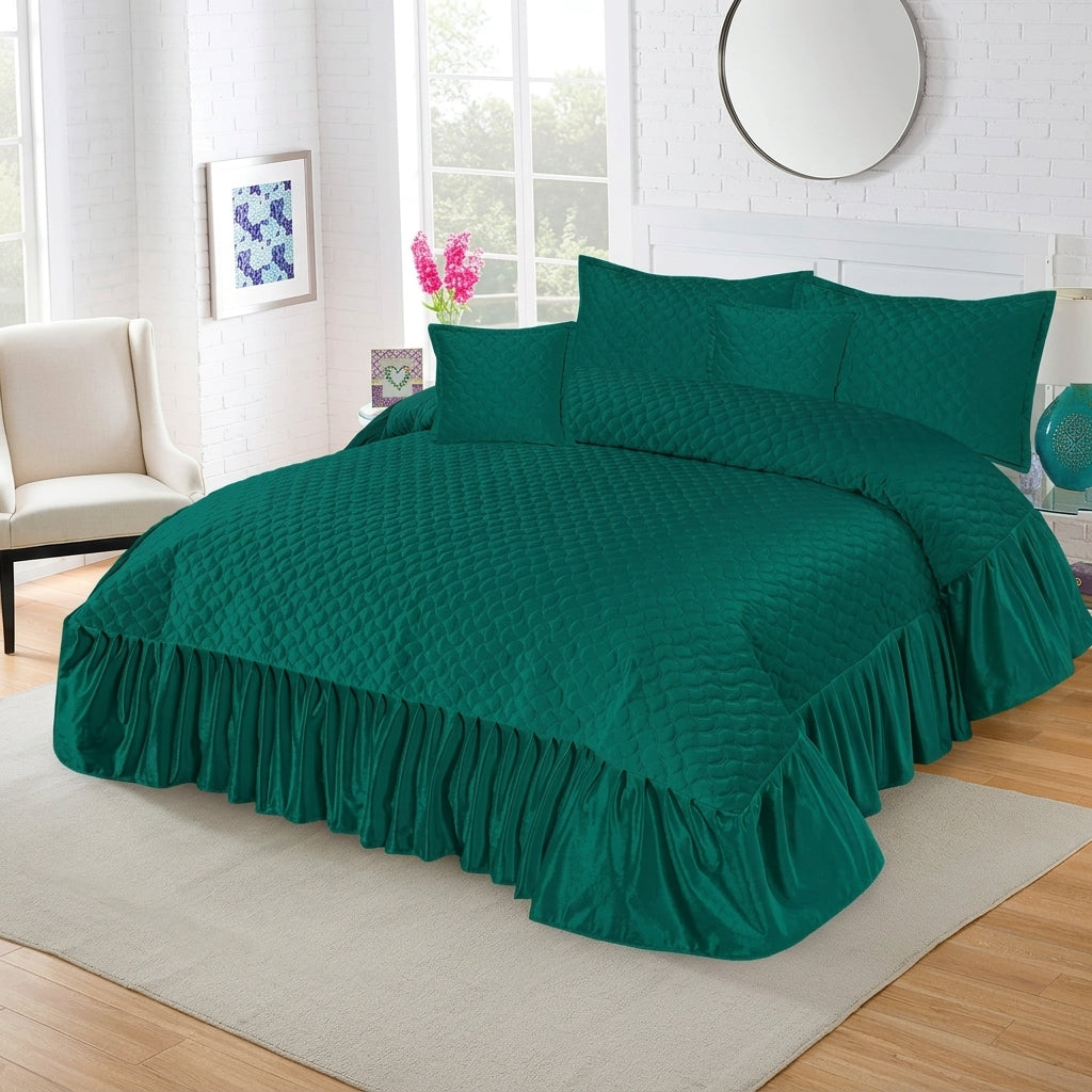 Frivvo Bridal Imported Velvet Frill Bed Sheet Set - 5pcs - Zink - FVB06