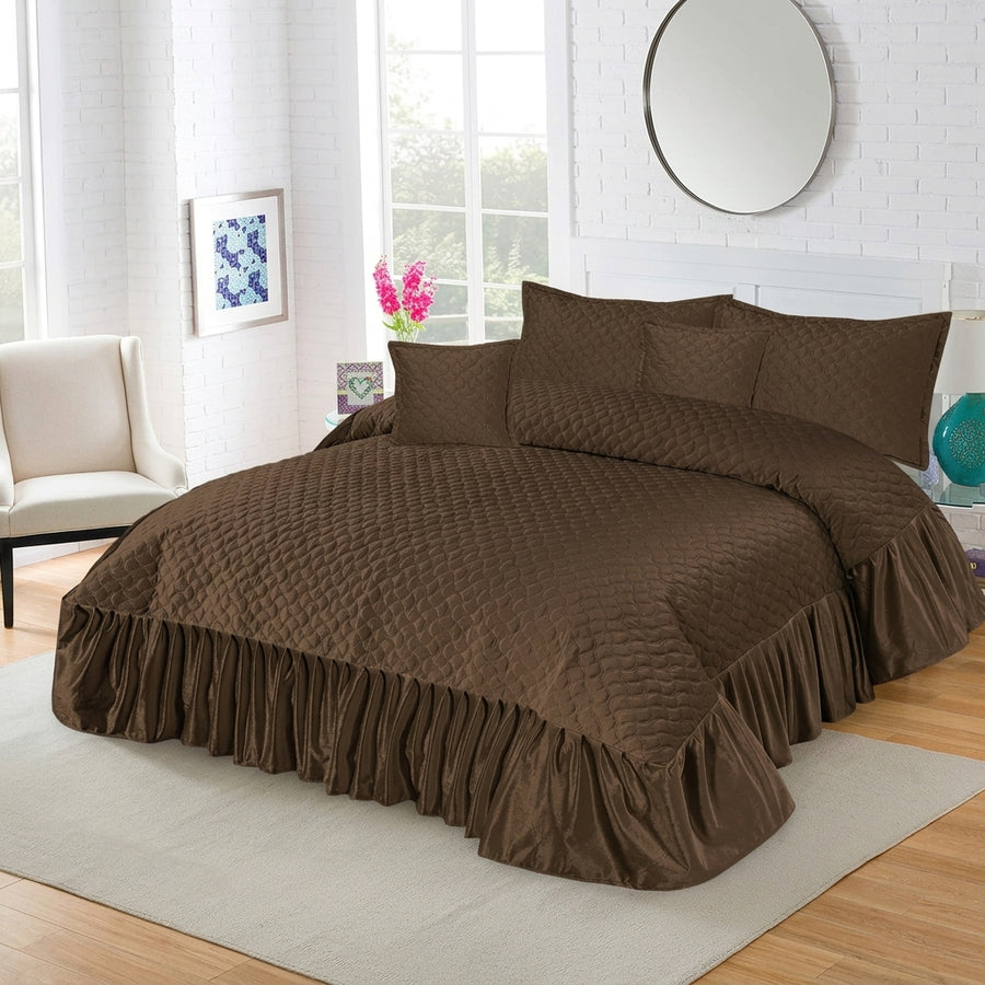 Frivvo Bridal Imported Velvet Frill Bed Sheet Set - 5pcs - Brown - FVB02