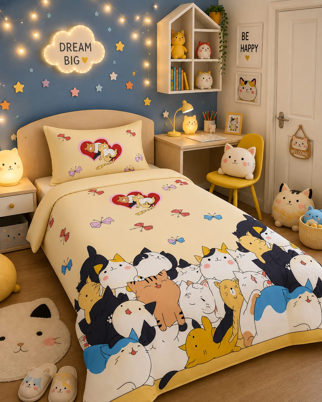 Divine Pure Cotton Kids Bed Sheet - Kwai Cats - Single - DSB230