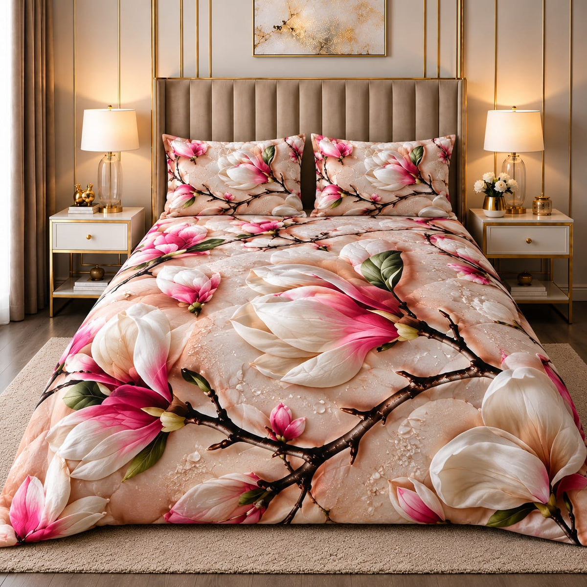 Rozani 5D Cotton Printed Bed Sheet - King - 3pcs - RDP08