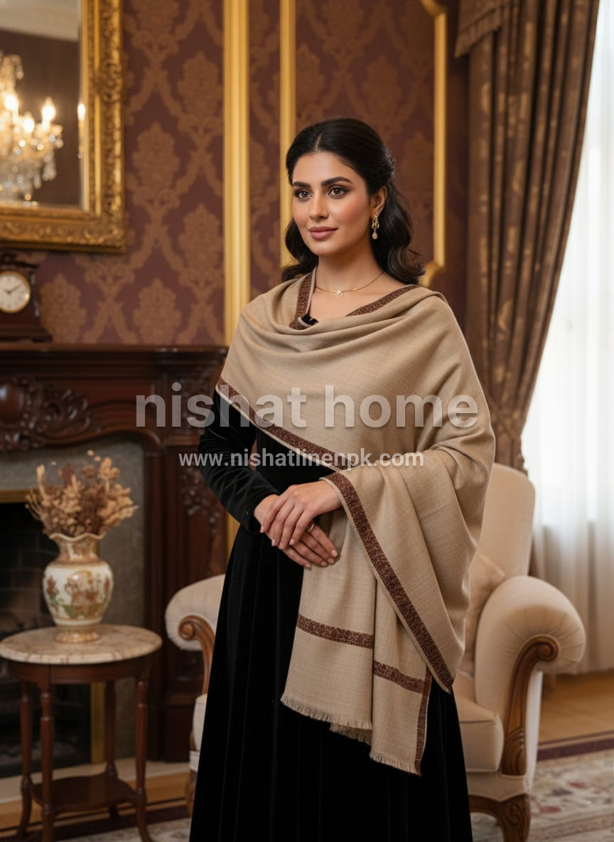Women Pure Wool Shawl - Tan - WWS01
