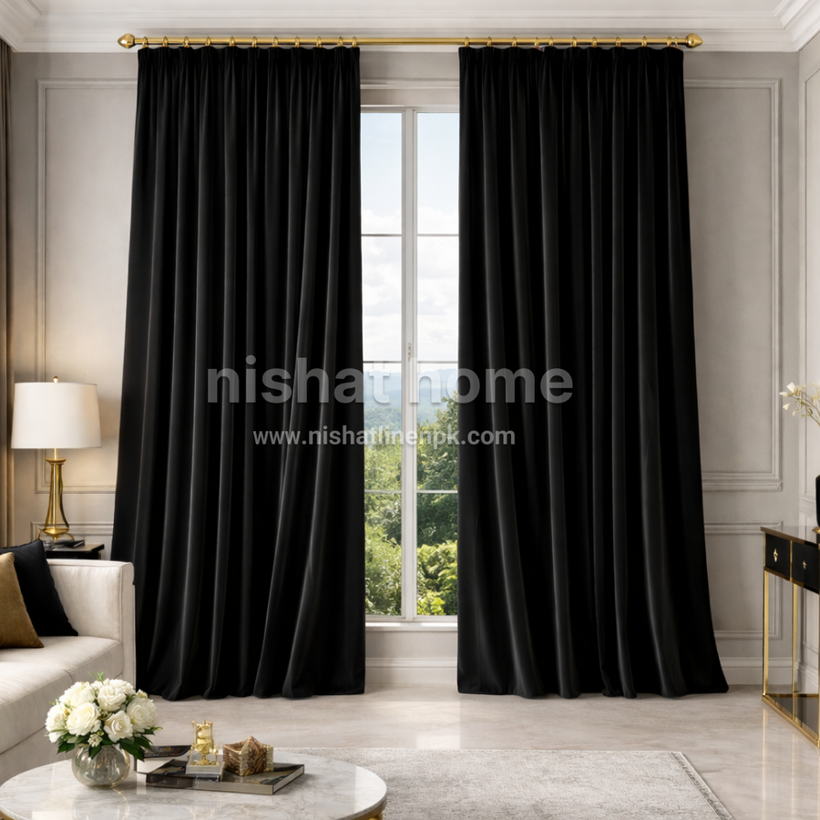 Xato Velvet Solid Curtain - Rich Black - XVC01