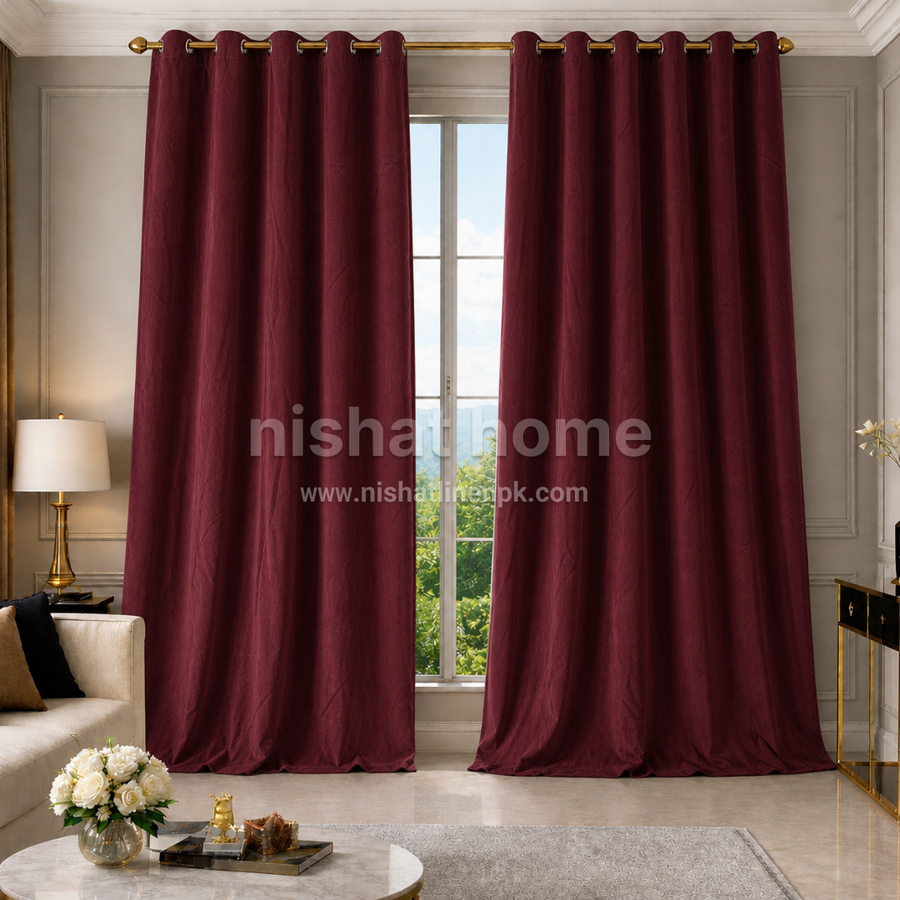 Xato Velvet Solid Curtain - Burgundy - XVC11