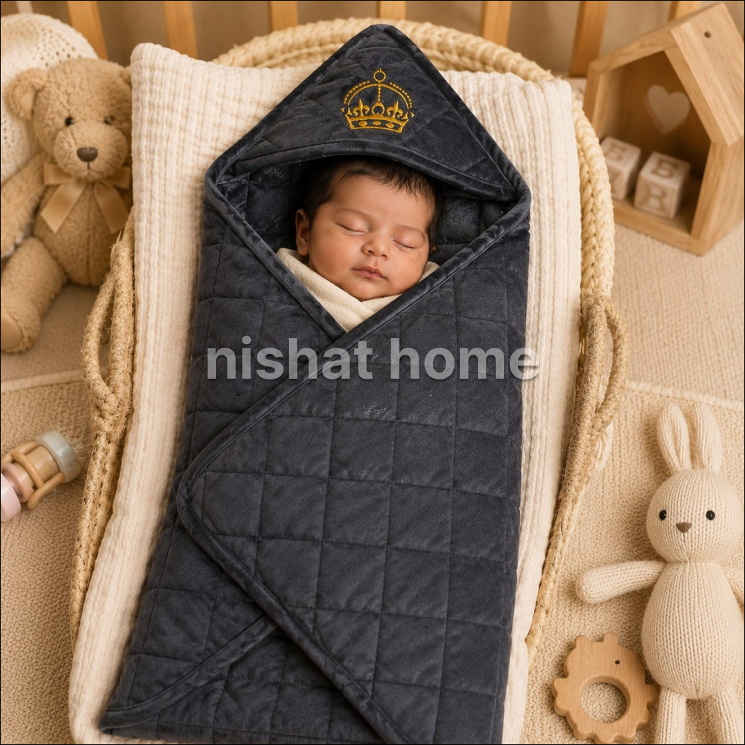 Baby Velvet Blanket / Wrapping Sheet - Black - BWS01