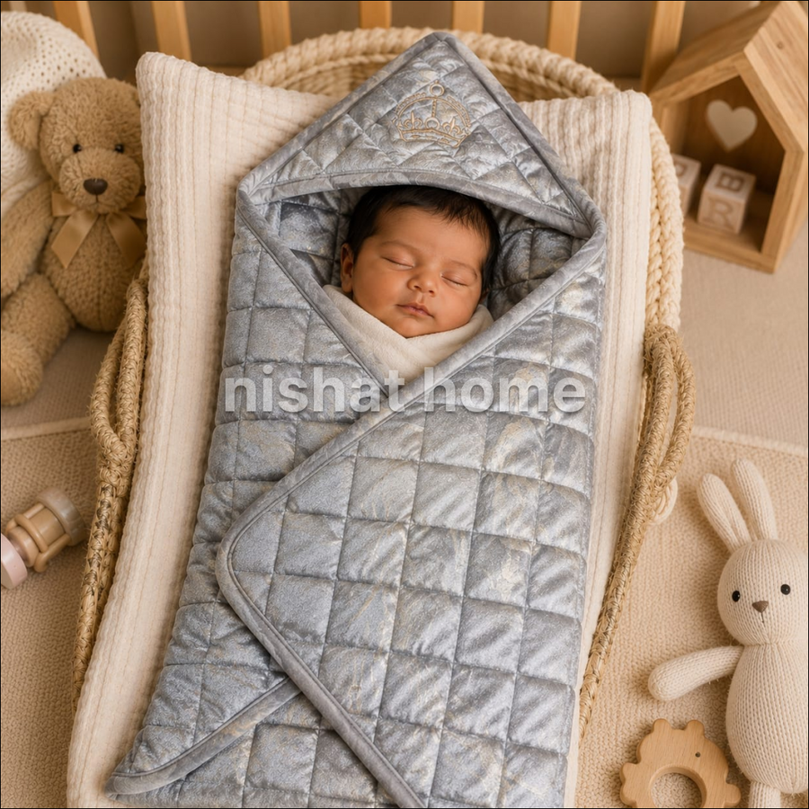 Baby Velvet Blanket / Wrapping Sheet - Silver - BWS02
