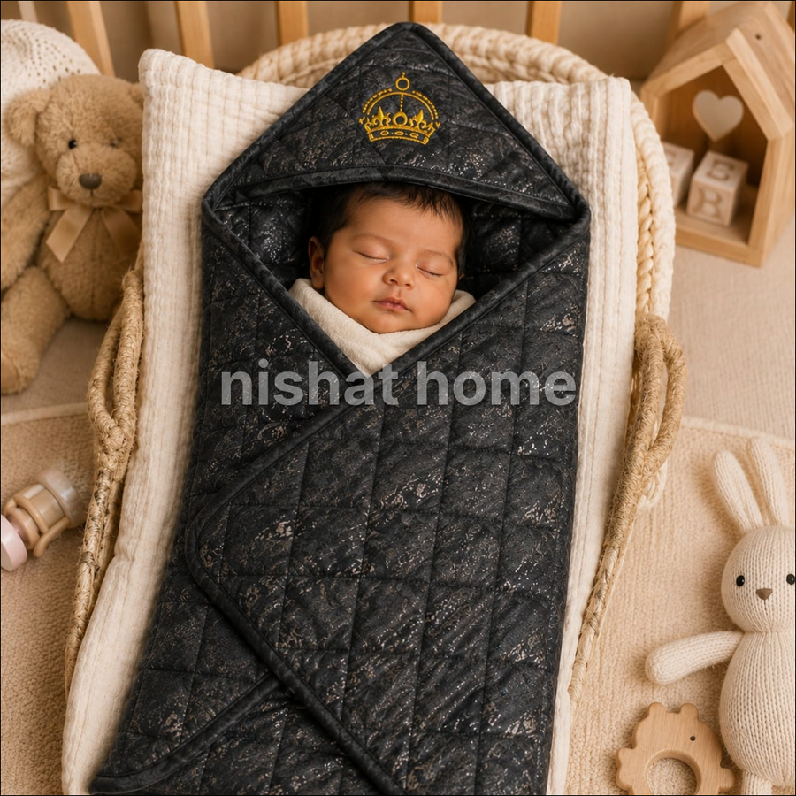 Baby Velvet Blanket / Wrapping Sheet - Black Plush - BWS05