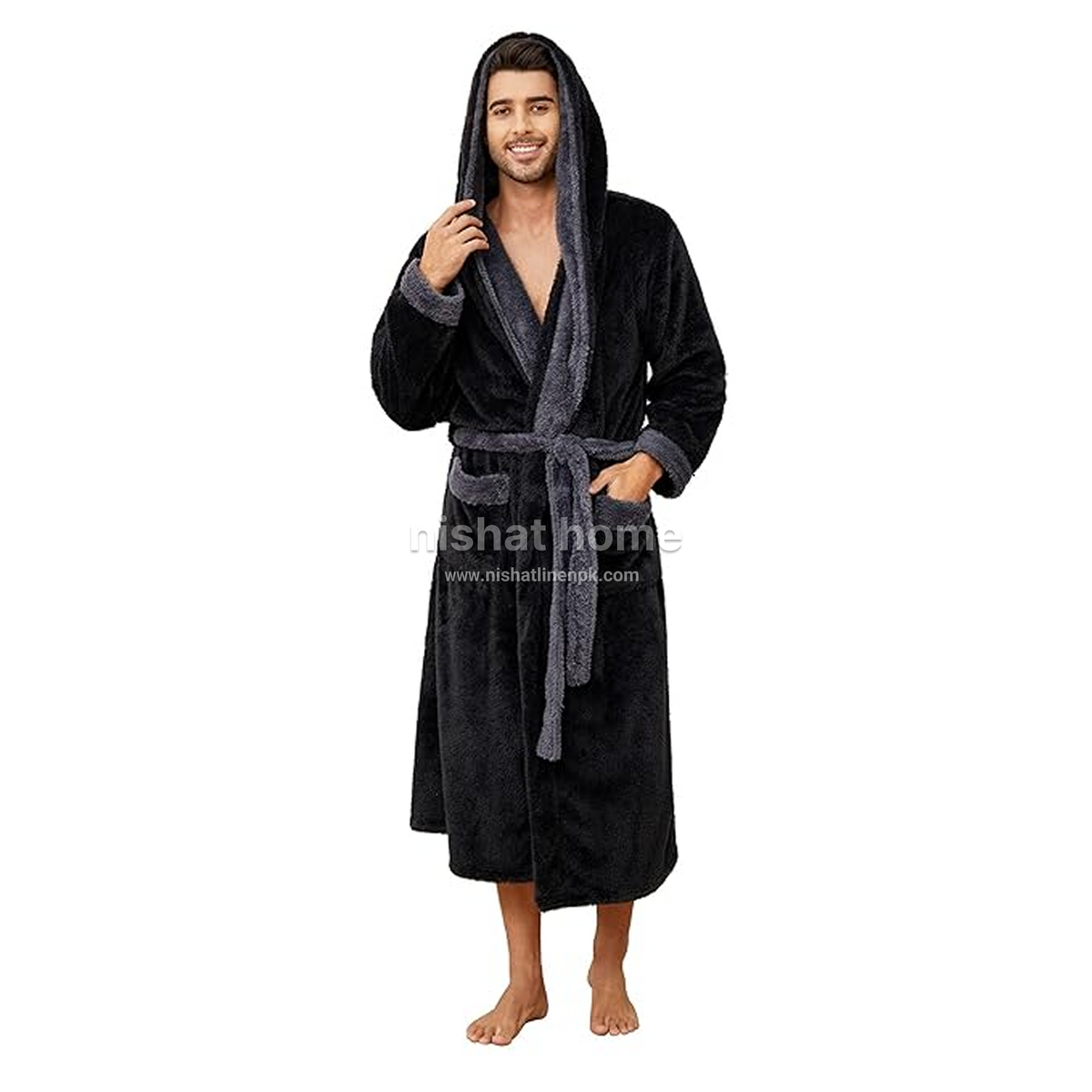 Unisex Cotton Bath Robe - Black- UBR07