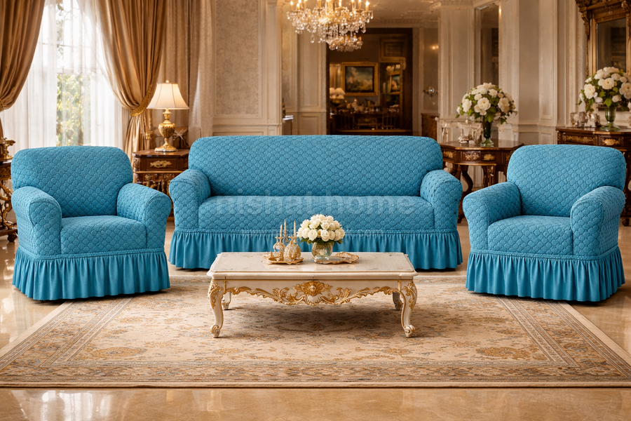 Butterfly Luxury Sofa Cover - Peacock Blue - BSC02