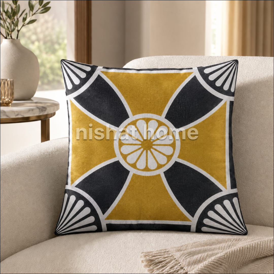 Rinqo Cushion Set - Mustard Noir Geometric - Pack of 3 - RCS12