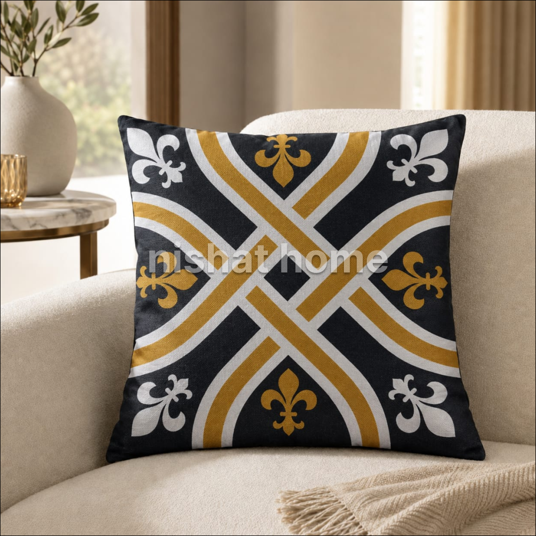 Rinqo Cushion Set - Mustard Noir Geometric - Pack of 3 - RCS12