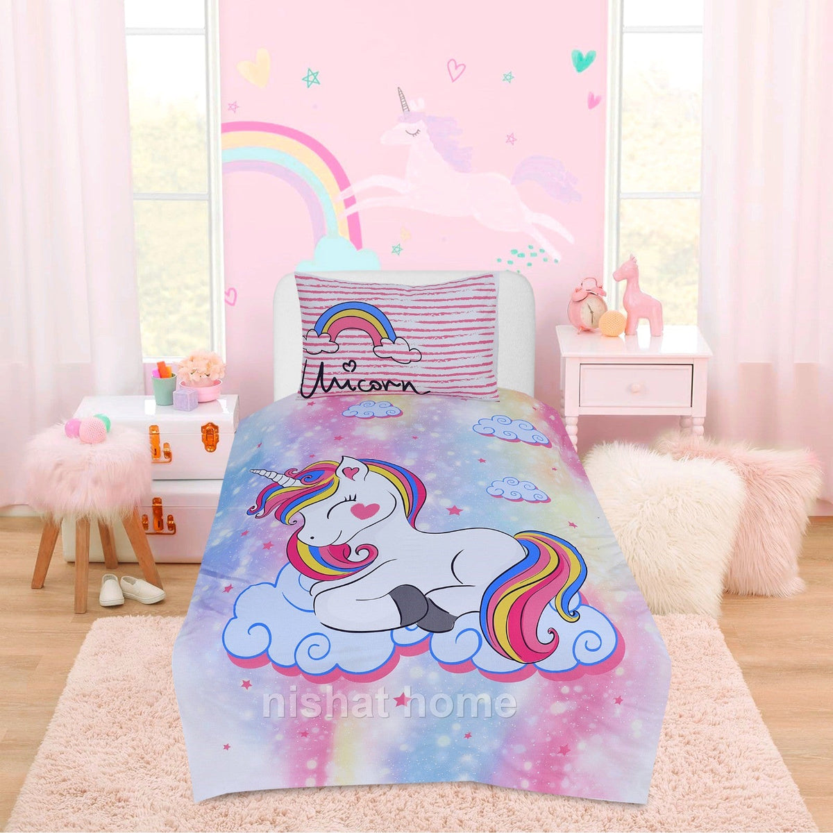 Divine Pure Cotton Kids Bed Sheet - Unicorn - Single - DSB104