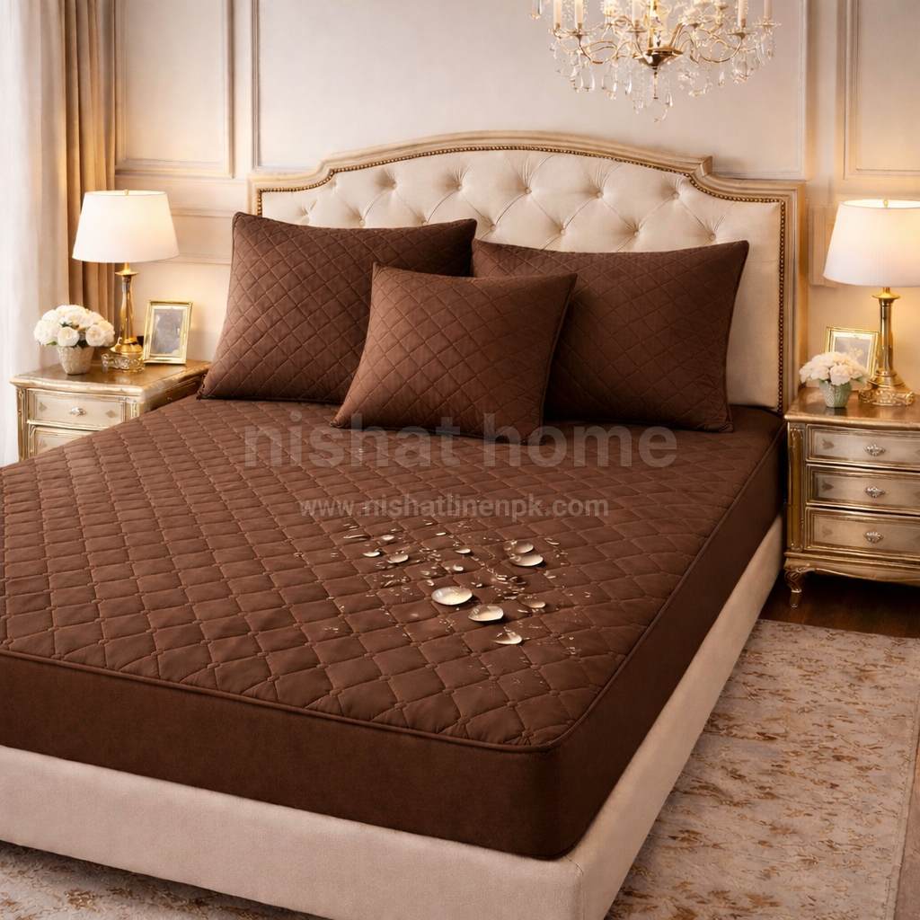 Durient Waterproof Quilted Bed Sheet Set - 4pcs - Brown - DWB04