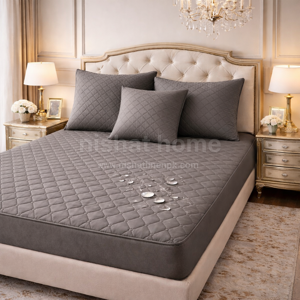 Durient Waterproof Quilted Bed Sheet Set - 4pcs - Grey - DWB03