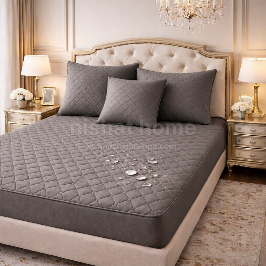 Durient Waterproof Quilted Bed Sheet Set - 4pcs - Grey - DWB03