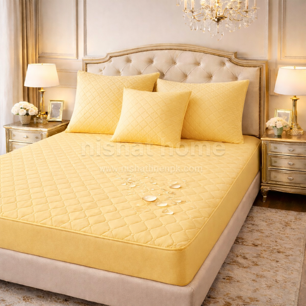 Durient Waterproof Quilted Bed Sheet Set - 4pcs - Pale - DWB05