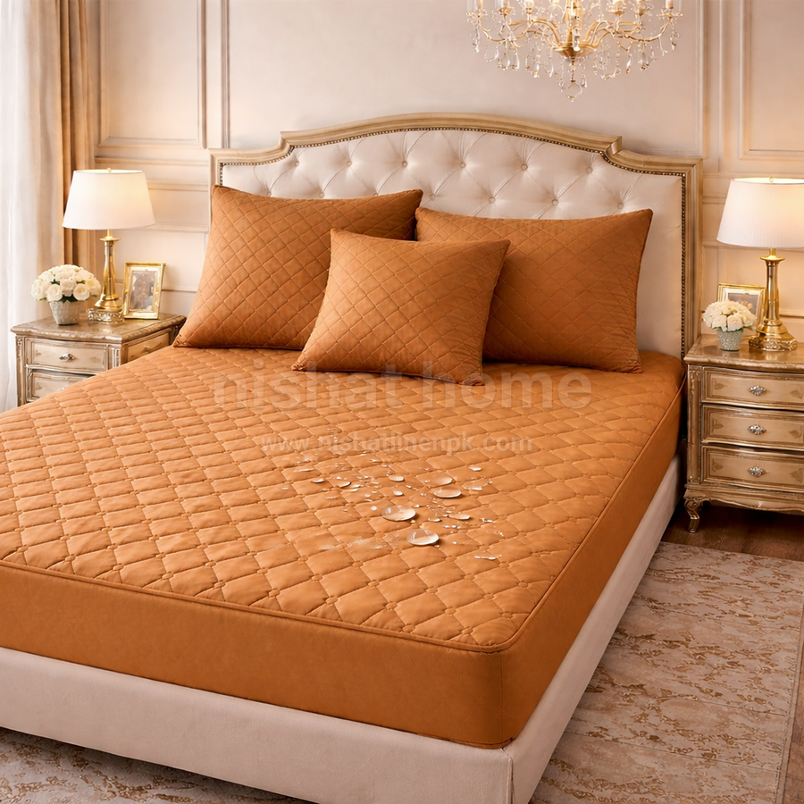 Durient Waterproof Quilted Bed Sheet Set - 4pcs - Bronze - DWB02