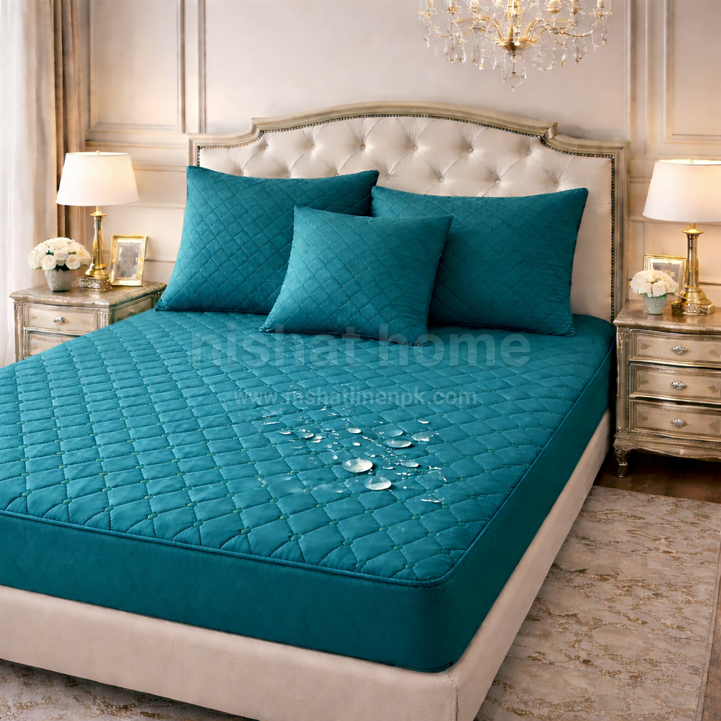 Durient Waterproof Quilted Bed Sheet Set - 4pcs - Teal - DWB01