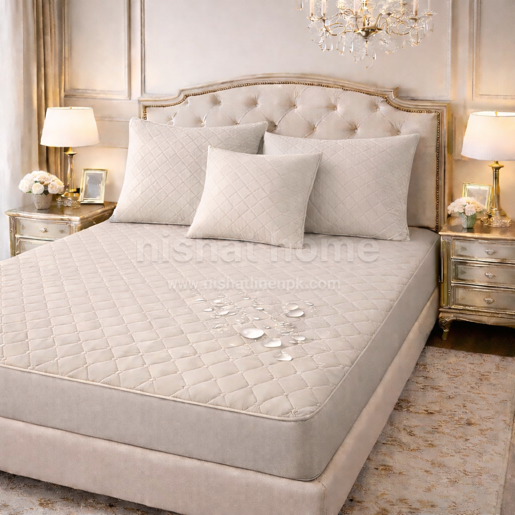Durient Waterproof Quilted Bed Sheet Set - 4pcs - Ivory - DWB07