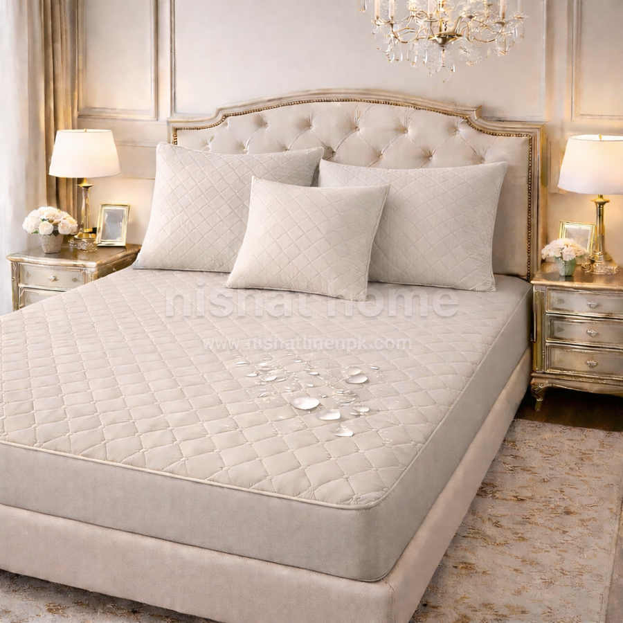 Durient Waterproof Quilted Bed Sheet Set - 4pcs - Ivory - DWB07