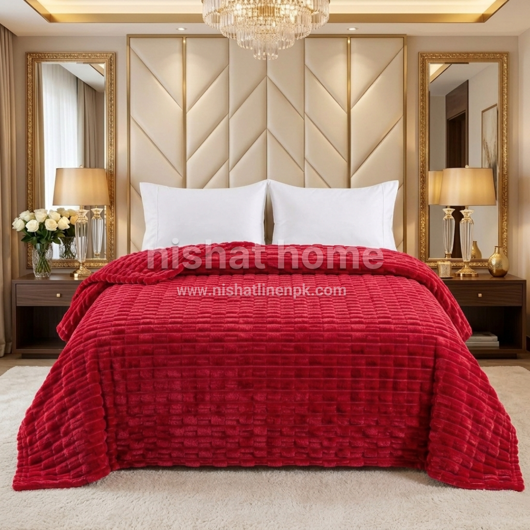 Exclusive Plush Super Soft Striped Fleece Blanket - King - Ruby Red - SFB04