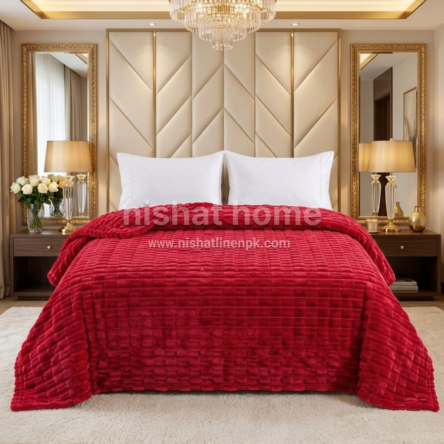 Exclusive Plush Super Soft Striped Fleece Blanket - King - Ruby Red - SFB04