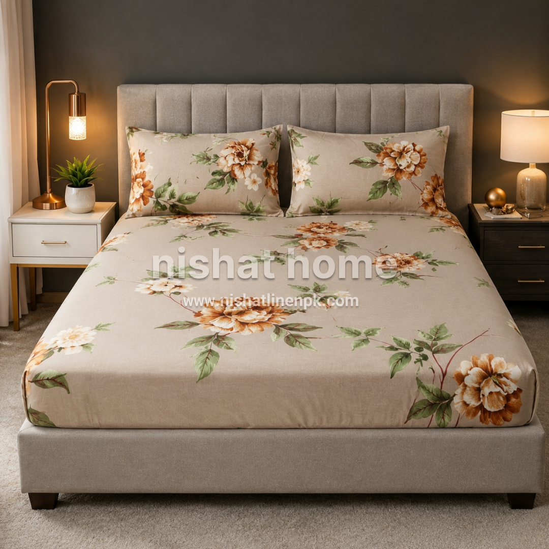 Royal Pure Cotton Printed Fitted Bed Sheet - King - 3pcs - RPF112