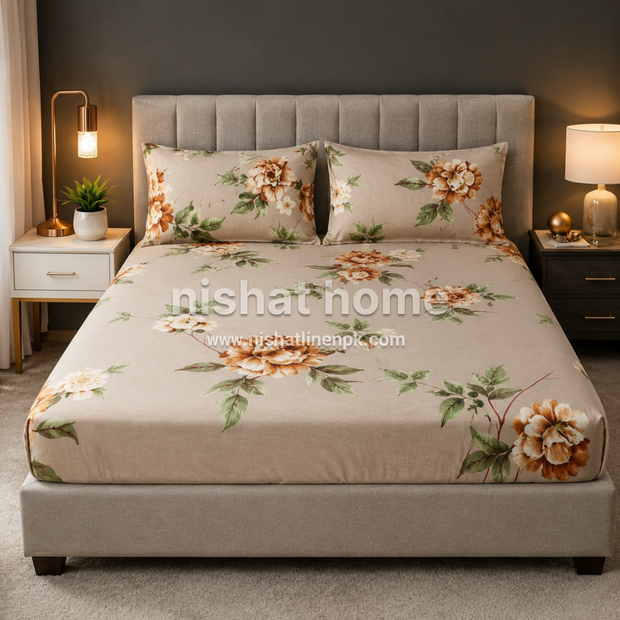 Royal Pure Cotton Printed Fitted Bed Sheet - King - 3pcs - RPF112