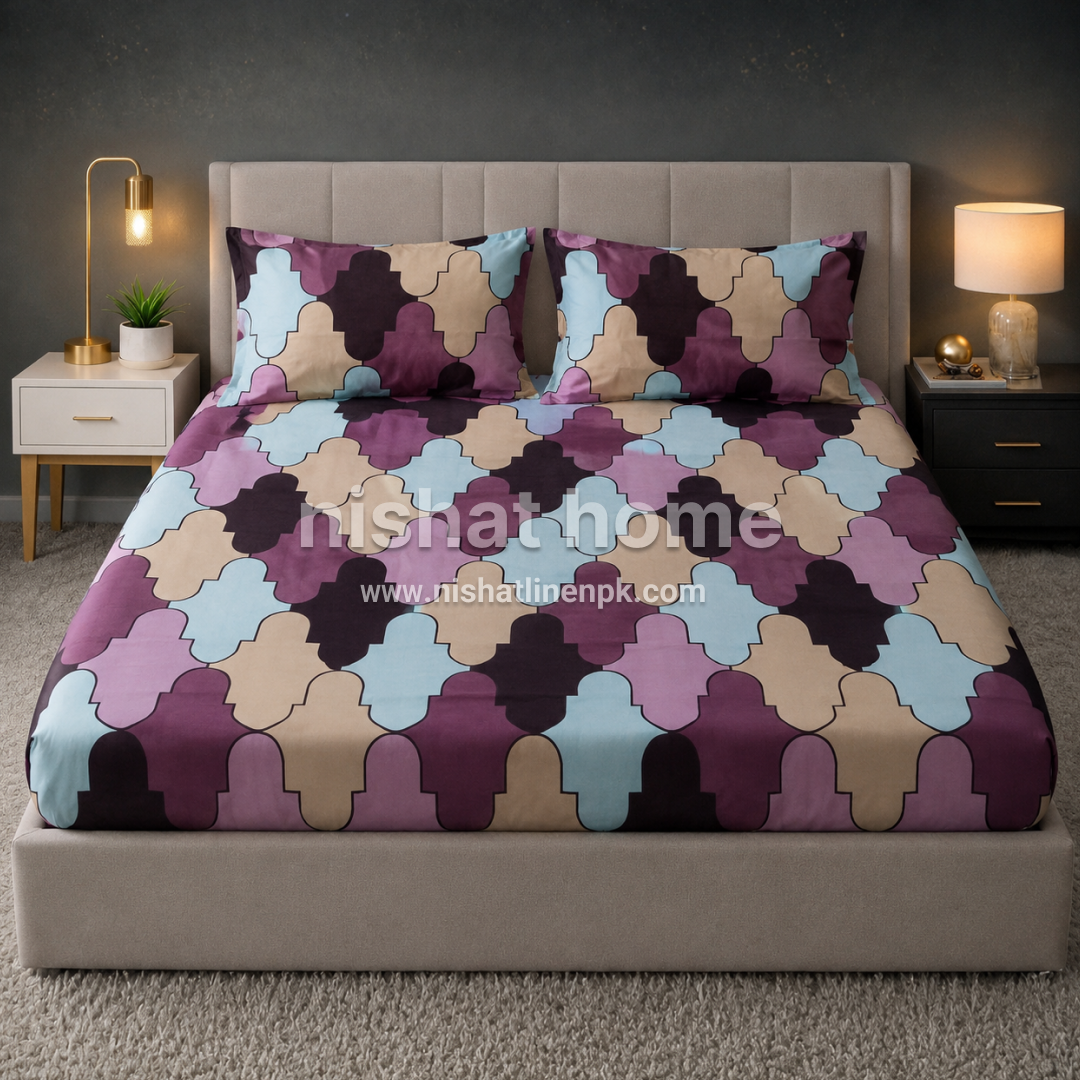 Royal Pure Cotton Printed Fitted Bed Sheet - King - 3pcs - RPF119