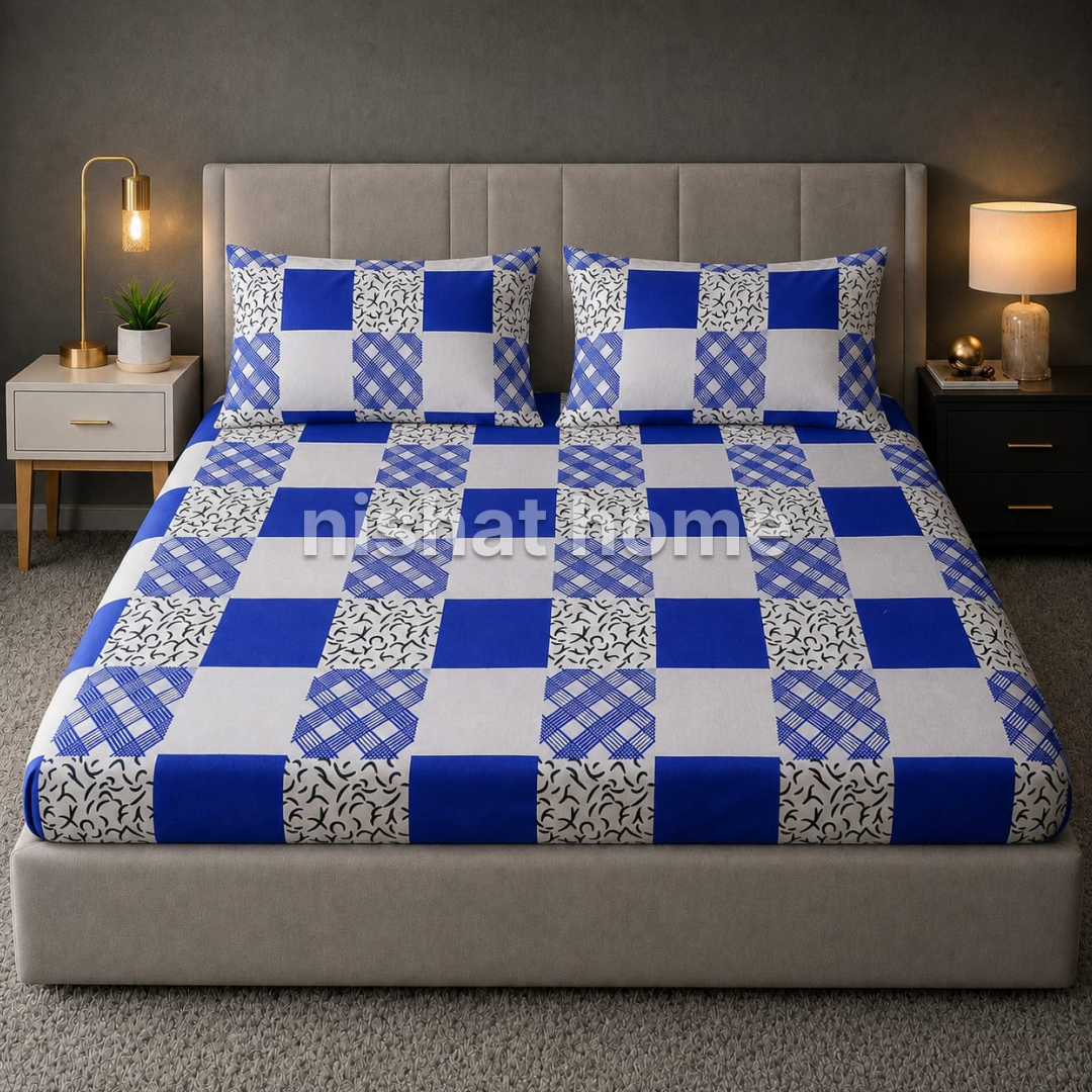 Royal Pure Cotton Printed Fitted Bed Sheet - King - 3pcs - RPF137