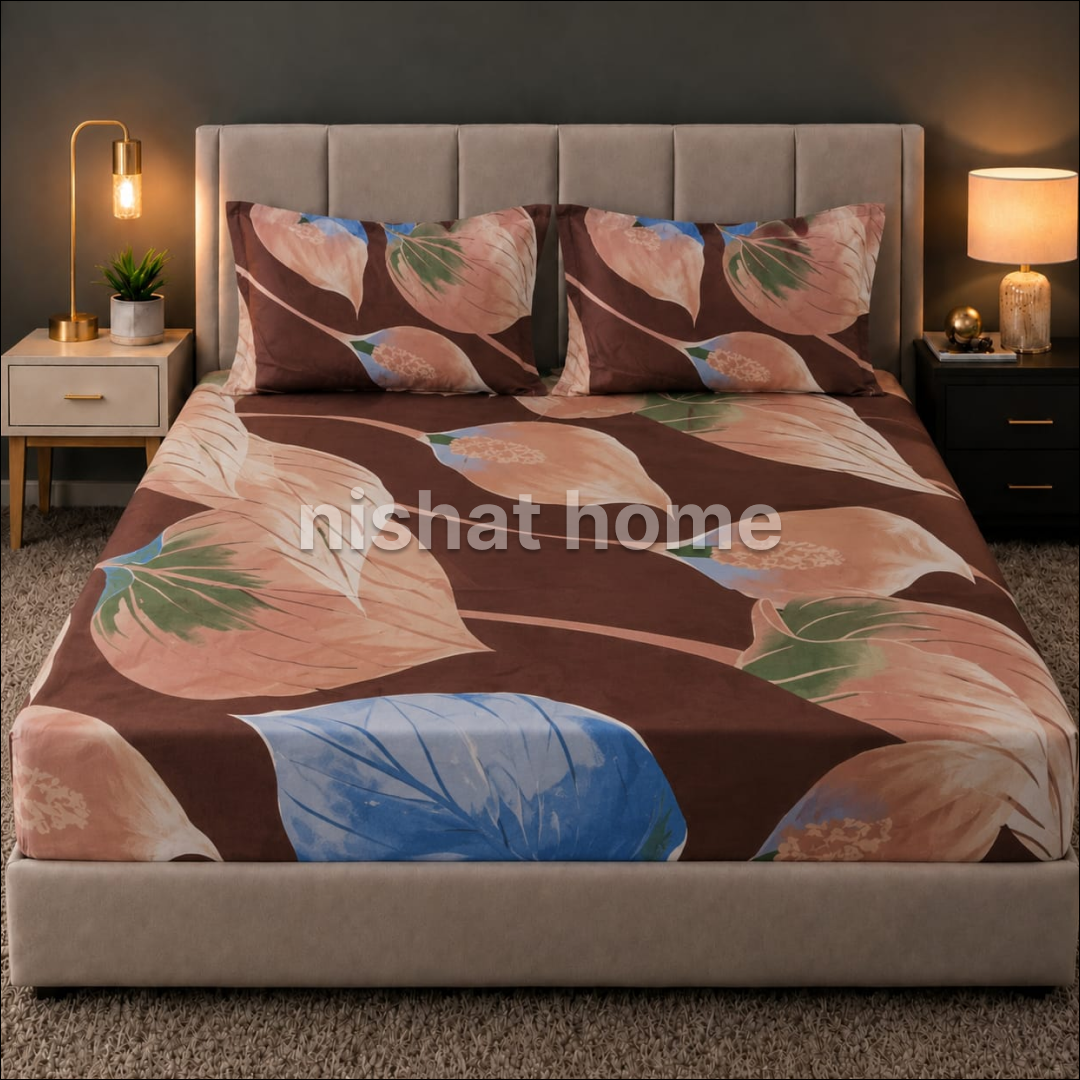 Royal Pure Cotton Printed Fitted Bed Sheet - King - 3pcs - RPF152