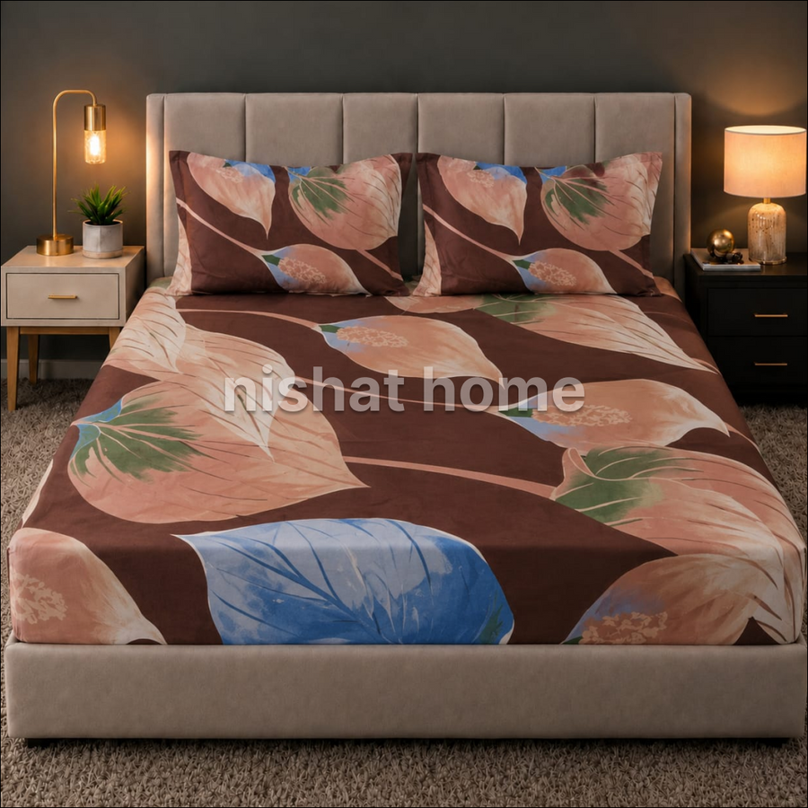 Royal Pure Cotton Printed Fitted Bed Sheet - King - 3pcs - RPF152