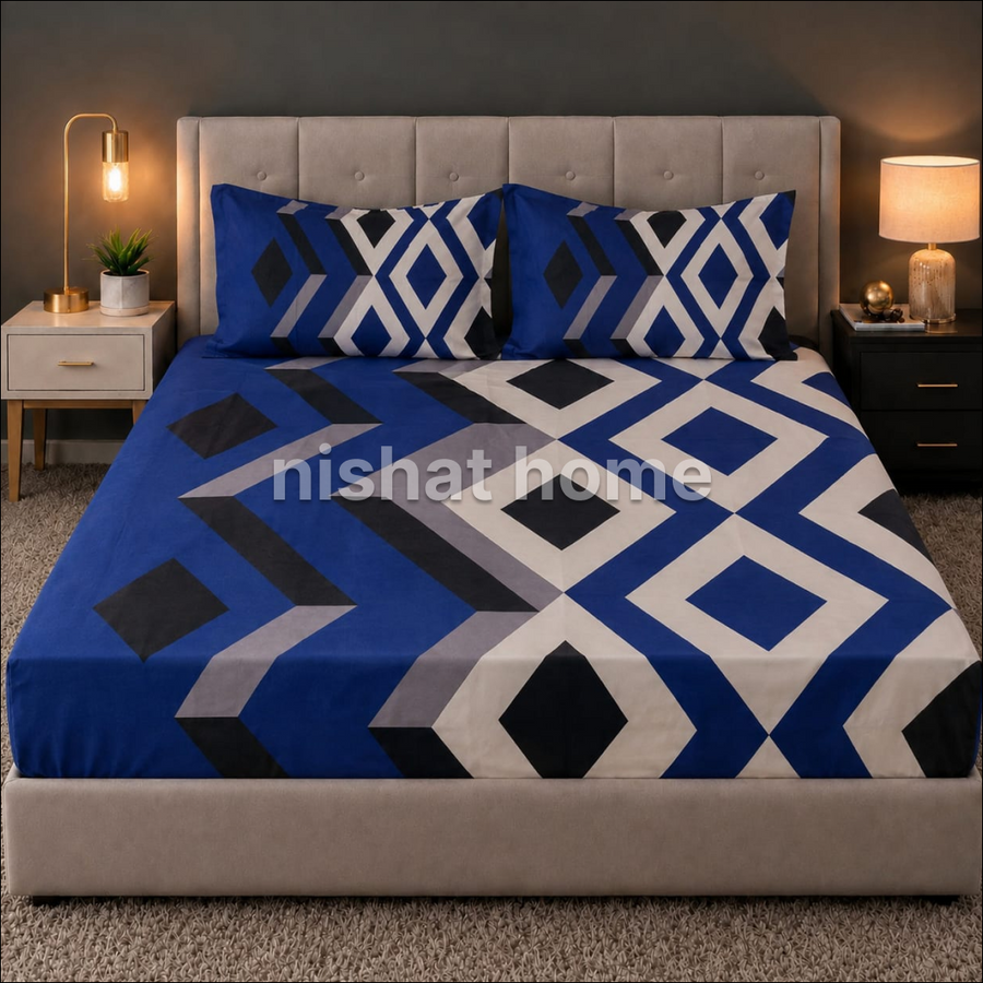Royal Pure Cotton Printed Fitted Bed Sheet - King - 3pcs - RPF154