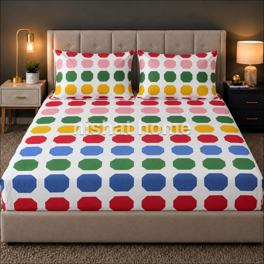 Royal Pure Cotton Printed Fitted Bed Sheet - King - 3pcs - RPF160