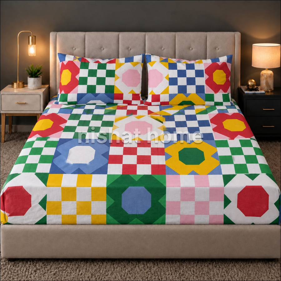 Royal Pure Cotton Printed Fitted Bed Sheet - King - 3pcs - RPF161