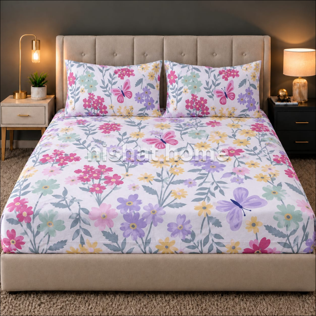 Royal Pure Cotton Printed Fitted Bed Sheet - King - 3pcs - RPF162