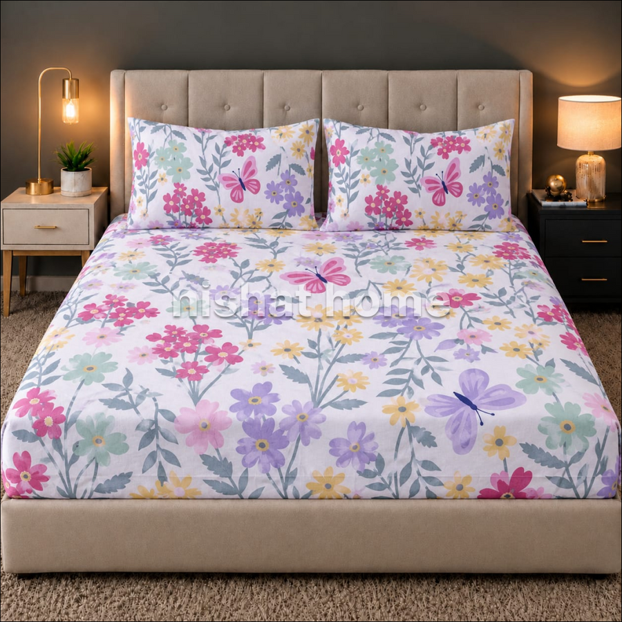 Royal Pure Cotton Printed Fitted Bed Sheet - King - 3pcs - RPF162