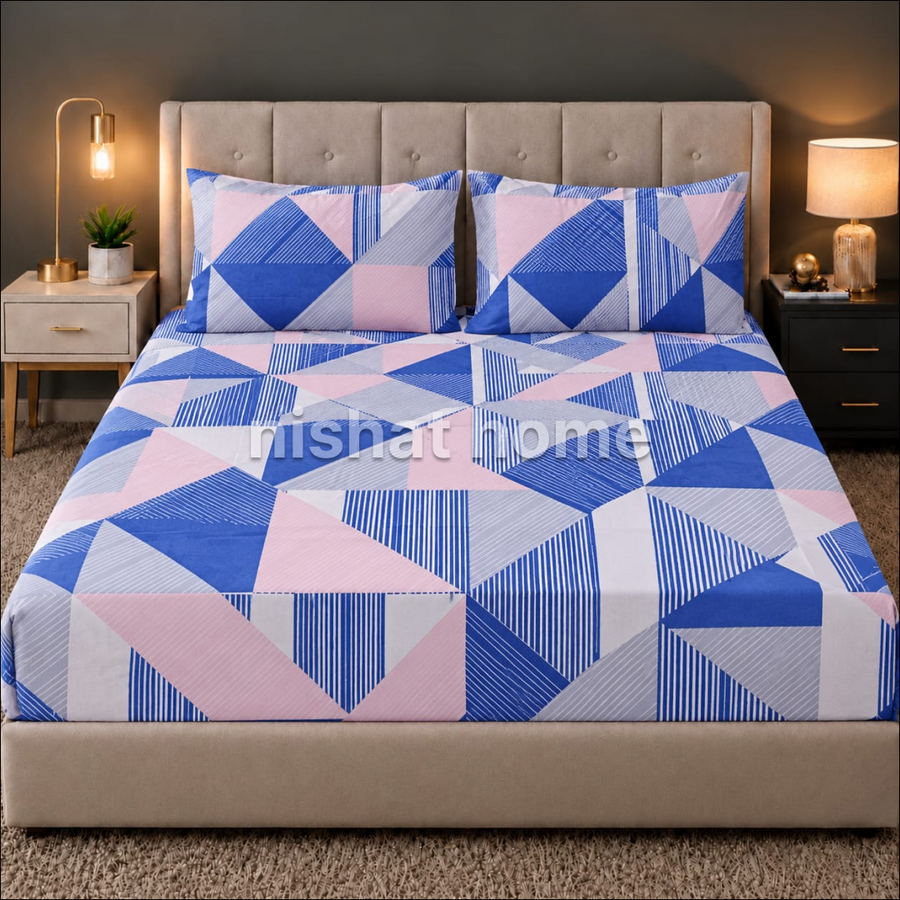 Royal Pure Cotton Printed Fitted Bed Sheet - King - 3pcs - RPF163