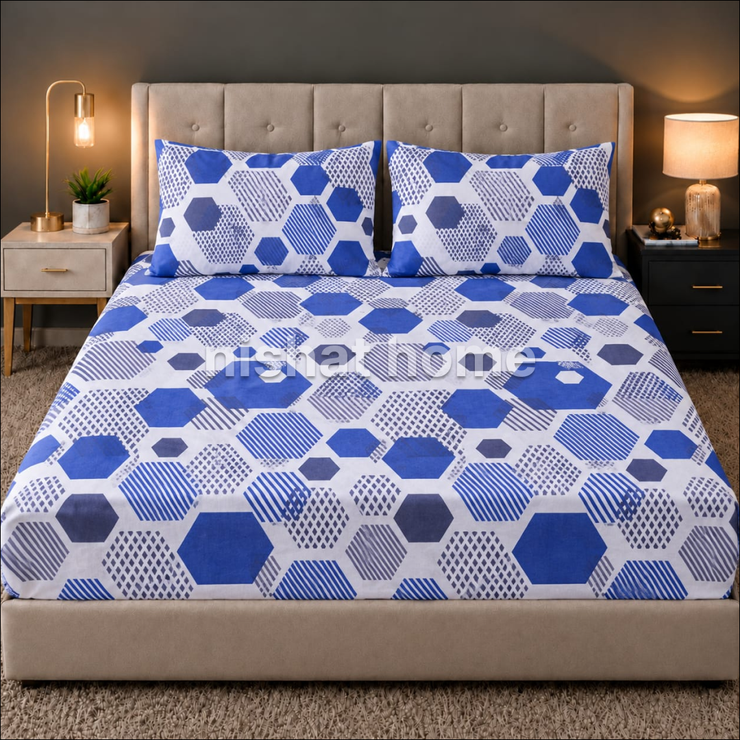 Royal Pure Cotton Printed Fitted Bed Sheet - King - 3pcs - RPF165