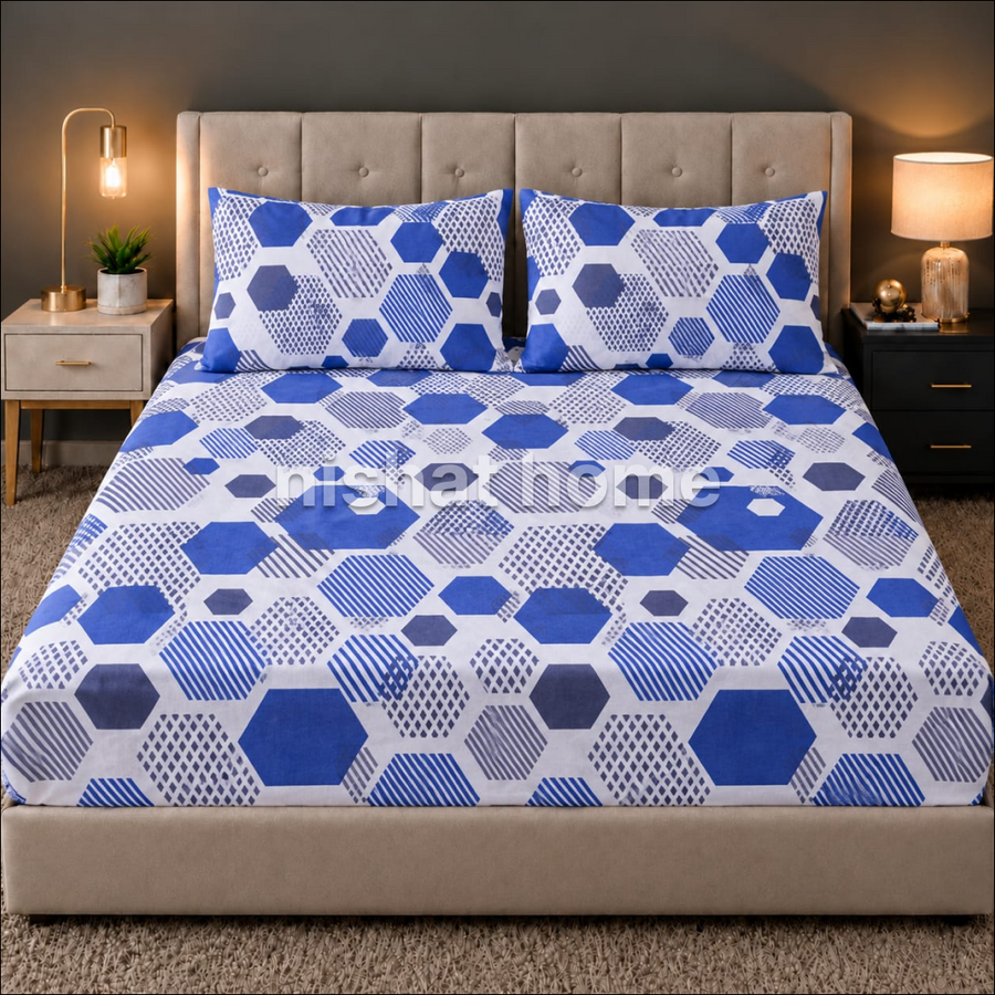 Royal Pure Cotton Printed Fitted Bed Sheet - King - 3pcs - RPF165