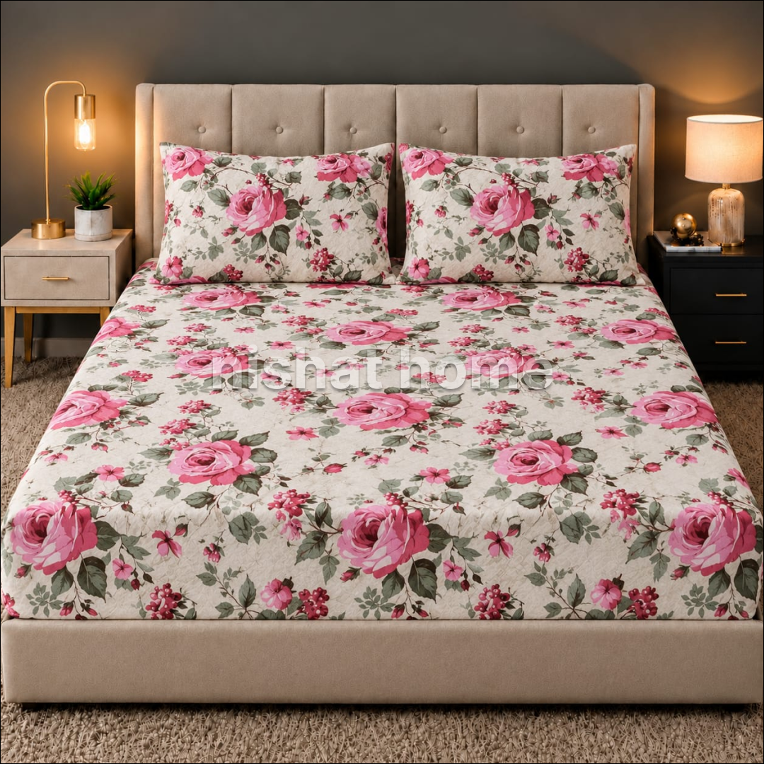 Royal Pure Cotton Printed Fitted Bed Sheet - King - 3pcs - RPF166
