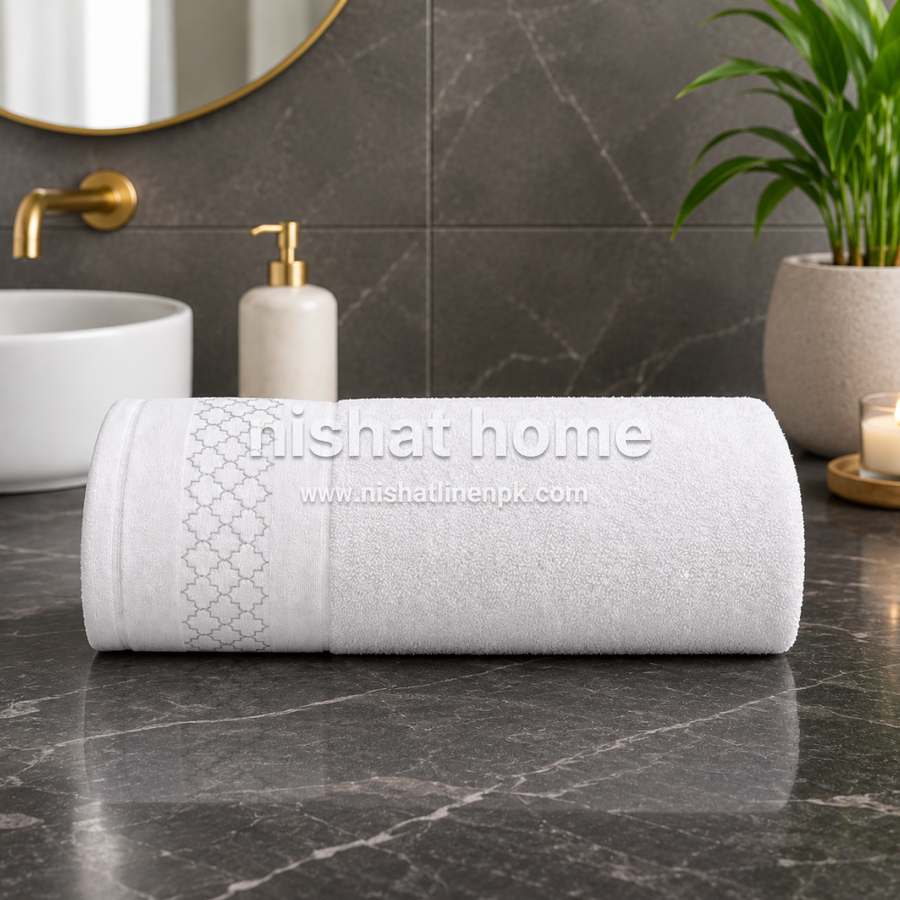Export Quality Pure Cotton Bath Towel - White - ET08