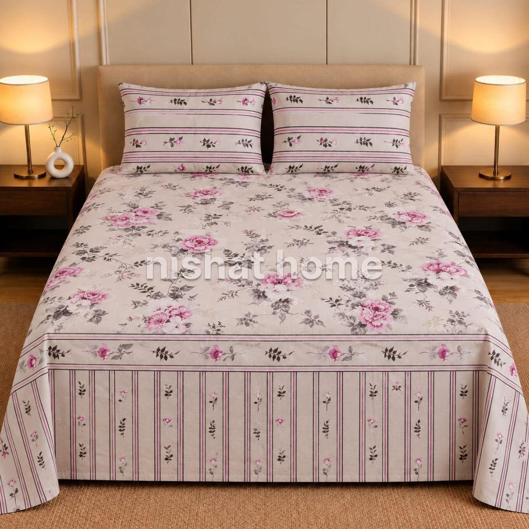 Executive Pure Cotton Bed Sheet - King - 3pcs - NLB153