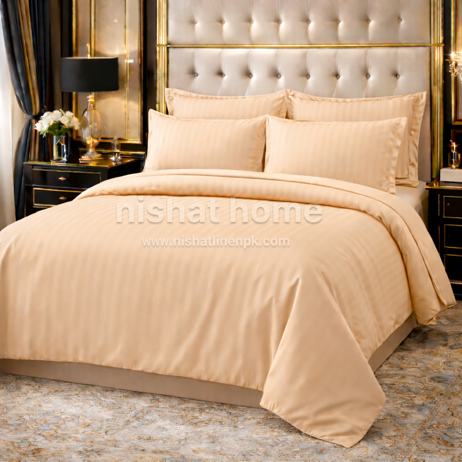 Royal Stripe Solid Duvet Set - Begie - 6pcs - RSD06