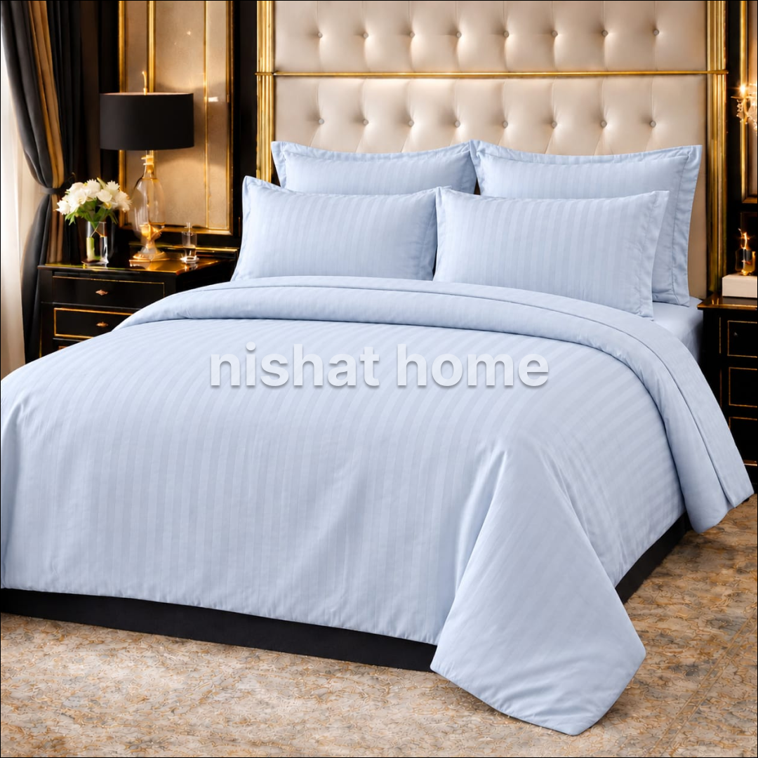 Royal Stripe Solid Duvet Set - Cloud - 6pcs - RSD08