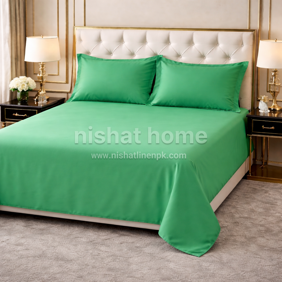 Divine Pure Cotton Solid Bed Sheet - Green - King - DSC02