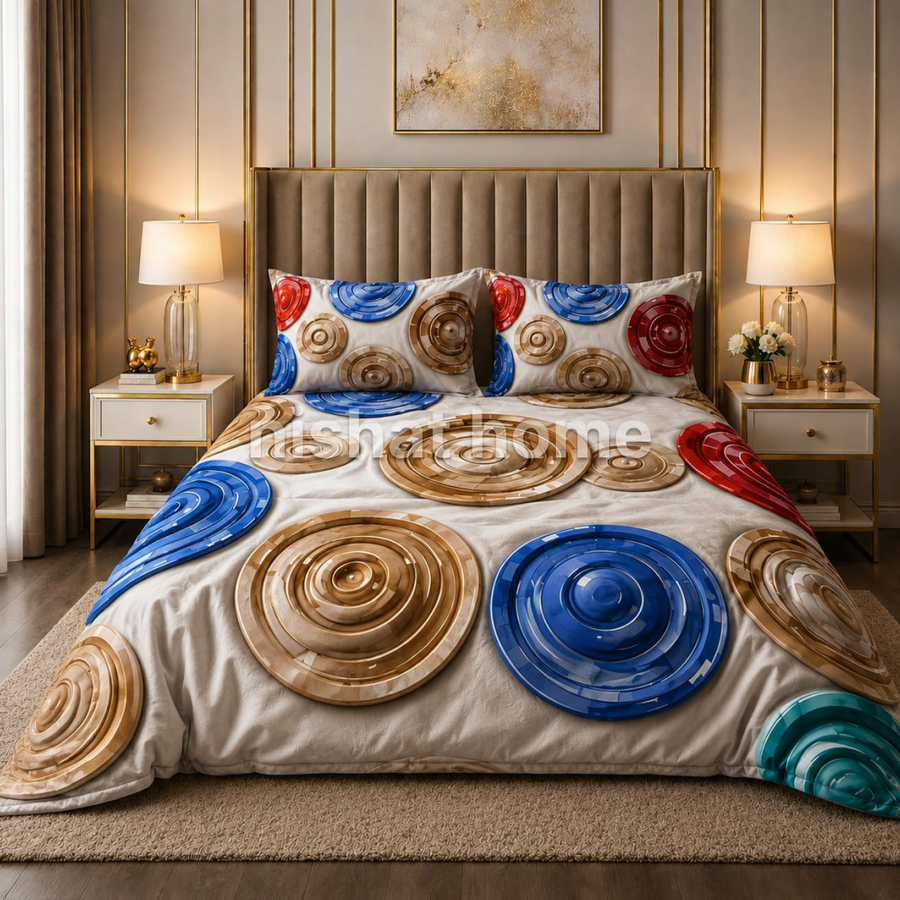 Rozani 5D Cotton Printed Bed Sheet - King - 3pcs - RDP04